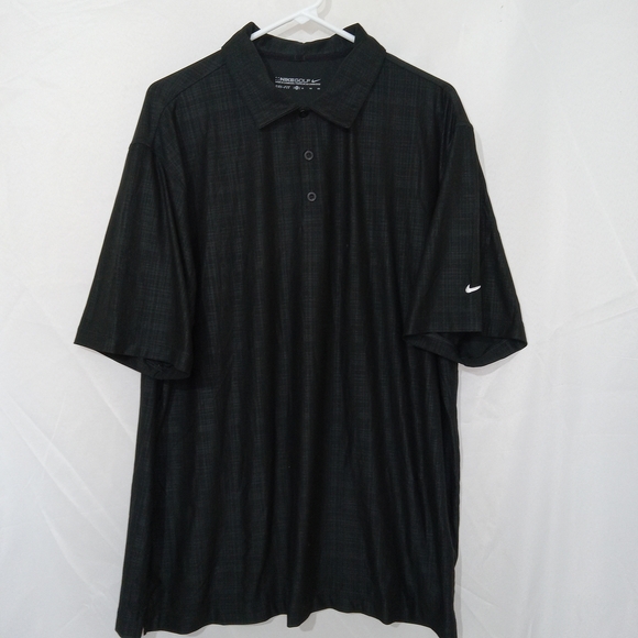 Nike Other - Nike Golf Dri-fit Polo Mens XL Black Tonal Stripe Ghosted Plaid Embroidered Logo